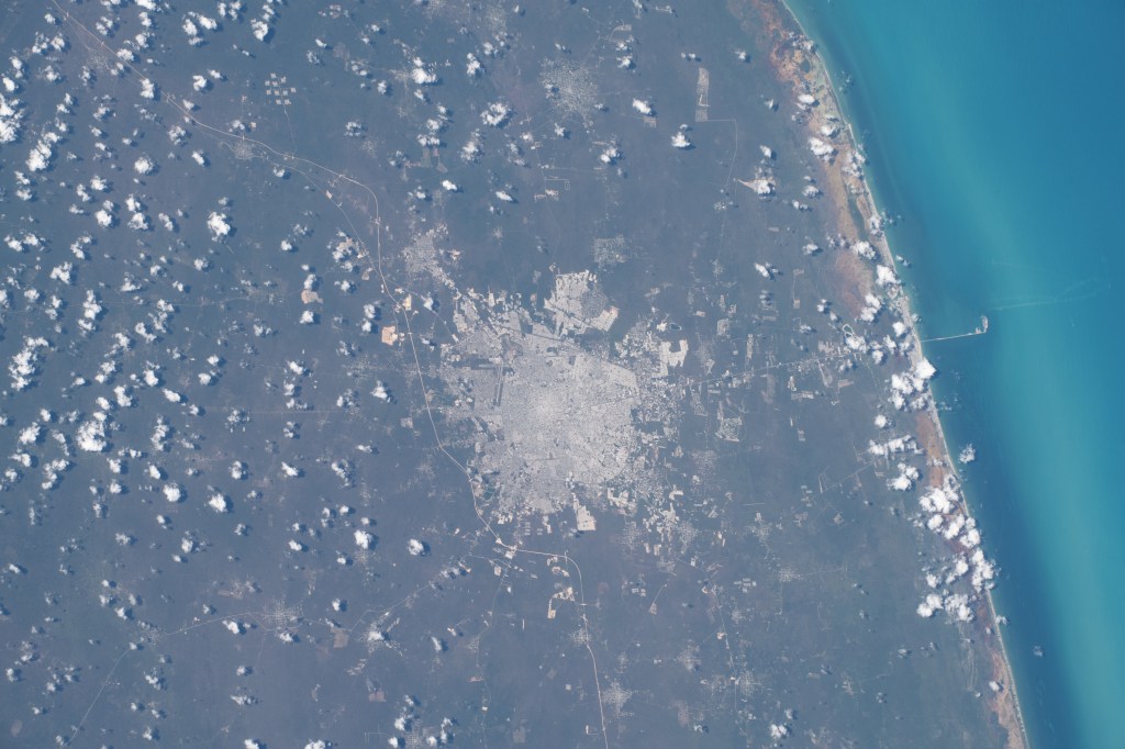 iss068e043691 (Jan. 29, 2023) --- The Mexican city of Merida on the Yucatan Peninsula is pictured from the International Space Station as it orbited 259 miles above.