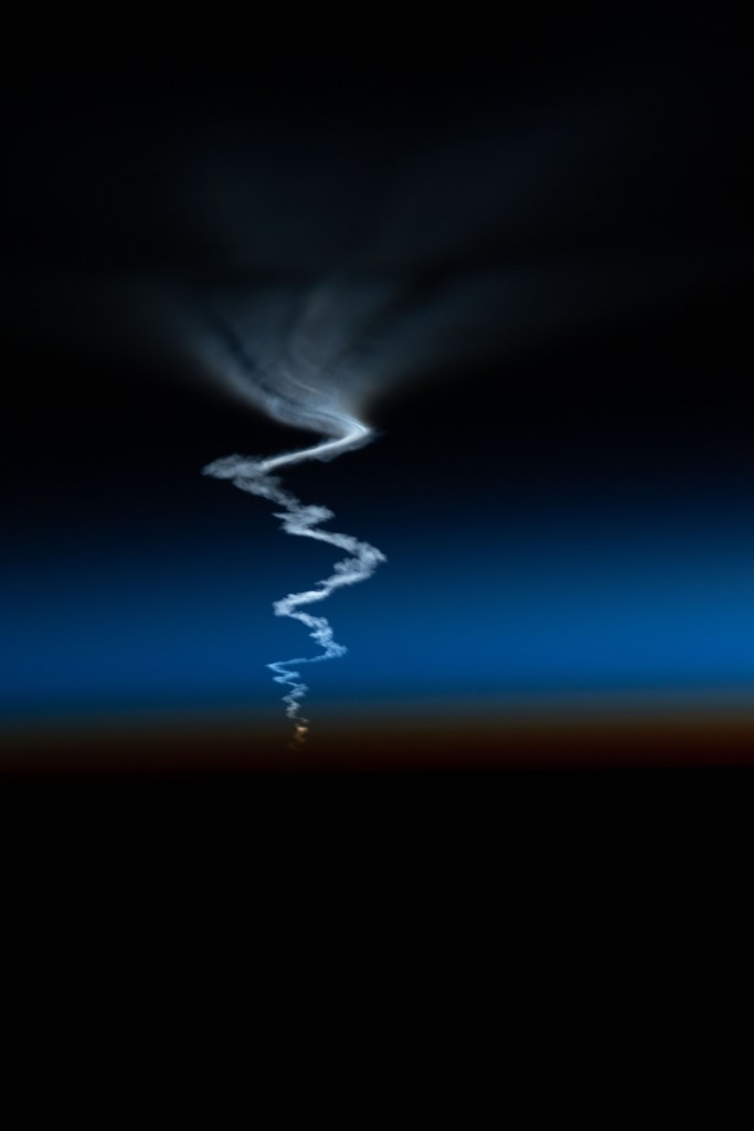 iss067e375971 (Sept. 21, 2022) --- The International Space Station was orbiting into a sunset 263 miles above Asia when this photograph of the Soyuz MS-22 crew ship ascending into space was captured by NASA astronaut and Expedition 67 Flight Engineer Bob Hines.