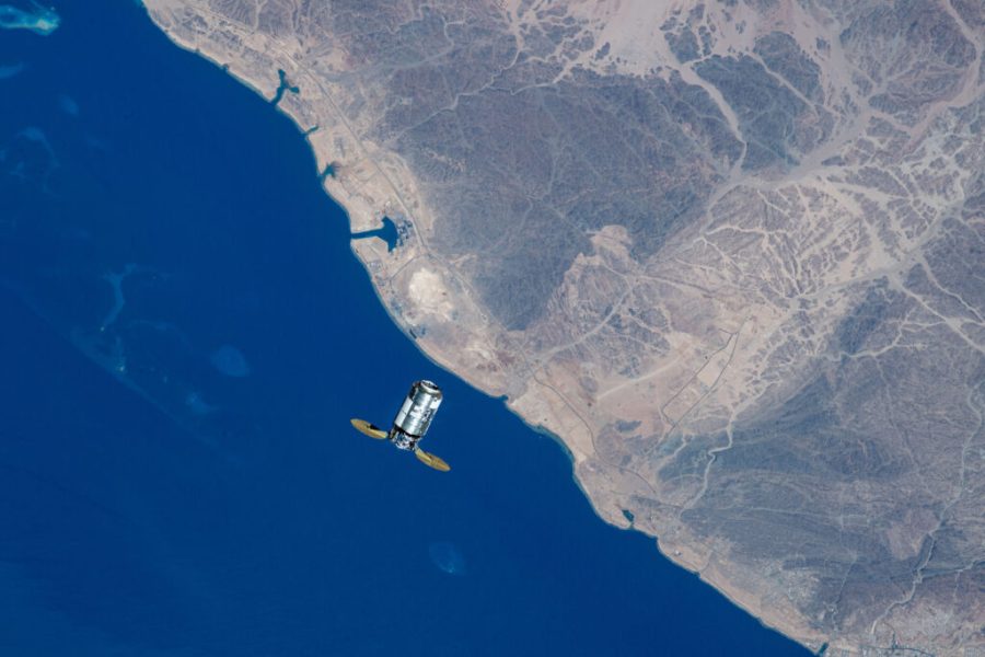 Northrop Grumman's Cygnus cargo craft is pictured from the International Space Station as it approaches while orbiting 261 miles above the coast of the Red Sea in Saudi Arabia on Aug. 4, 2023.