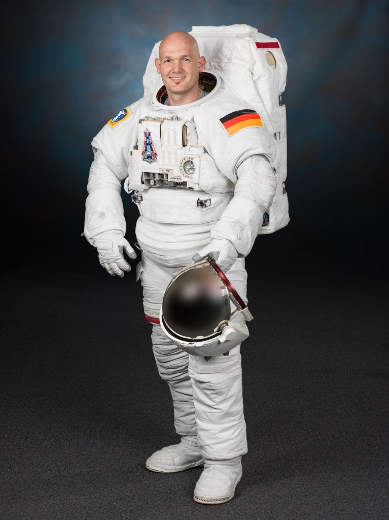 Official portrait of European Space Agency astronaut Alexander Gerst in an Extravehicular Mobility Unit (EMU) spacesuit. Photo credit: NASA