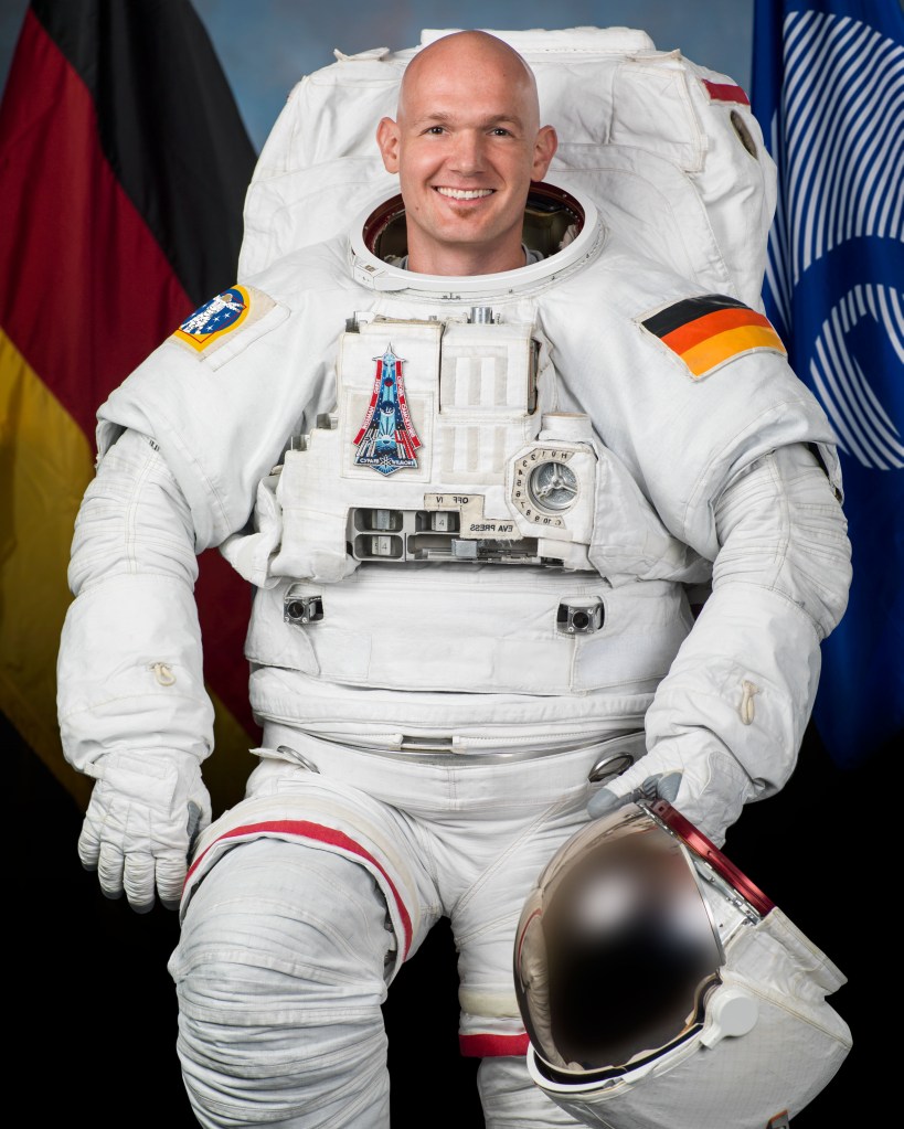 Official portrait of European Space Agency astronaut Alexander Gerst in an Extravehicular Mobility Unit (EMU) spacesuit. Photo credit: NASA