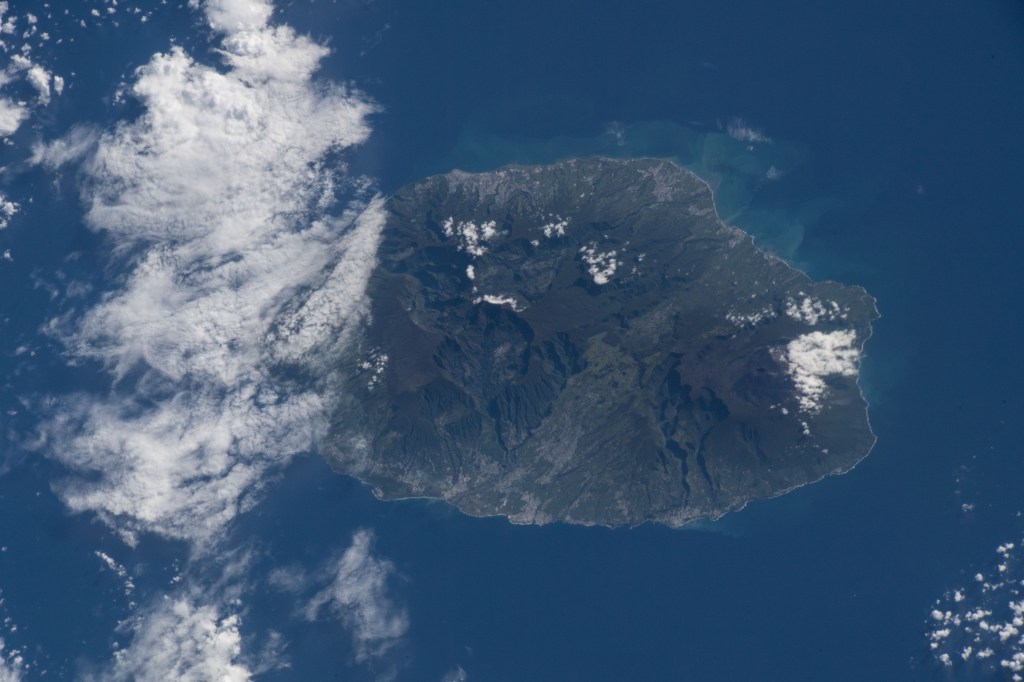 Reunion Island, a French region off the coast of Madagascar, was pictured by an Expedition 55 crew member as the International Space Station orbited over the Indian Ocean.