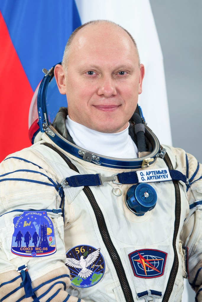 Roscosmos cosmonaut Oleg Artemyev is pictured in a Sokol launch and entry suit at the Gagarin Cosmonaut Training Center. Artemyev launched to the International Space Station as an Expedition 55-56 crew member.