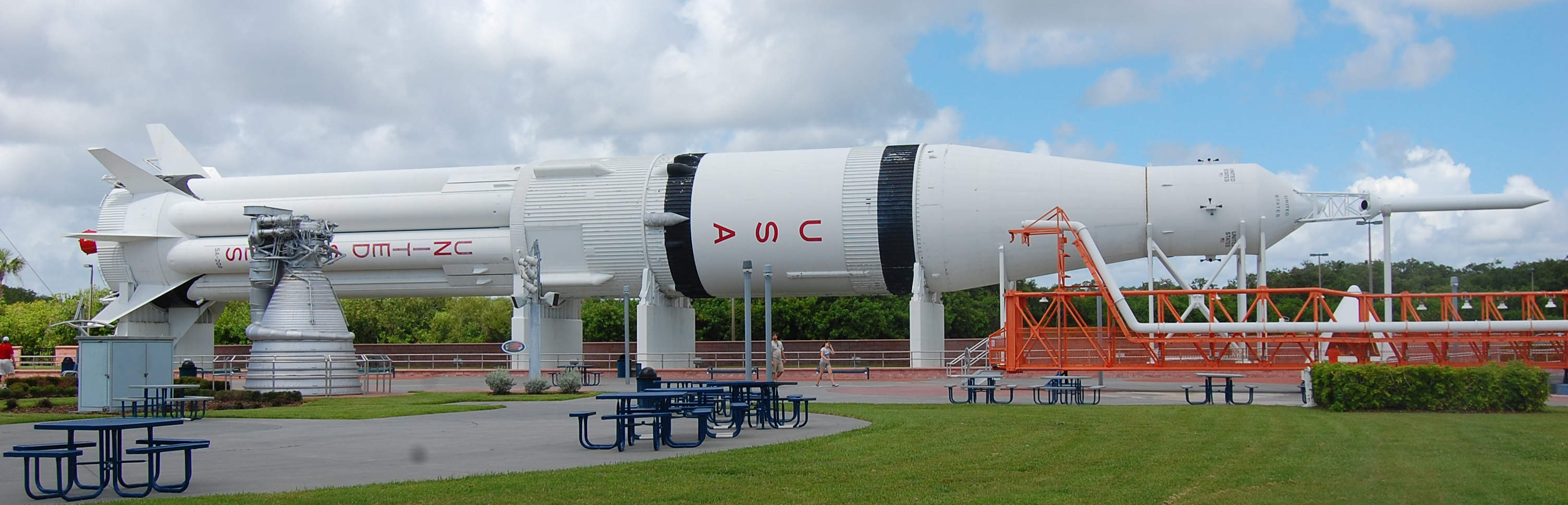 The Skylab 4 SA-209 Saturn IB rocket on display at the Visitor Center's Rocket Garden at NASA's Kennedy Space Center in Florida