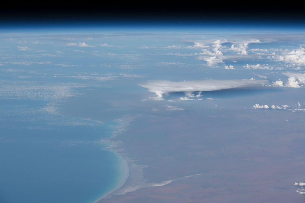 The International Space Station was flying 257 miles above Western Australia when an Expedition 57 crew member photographed storm clouds on the west coast of the continent.