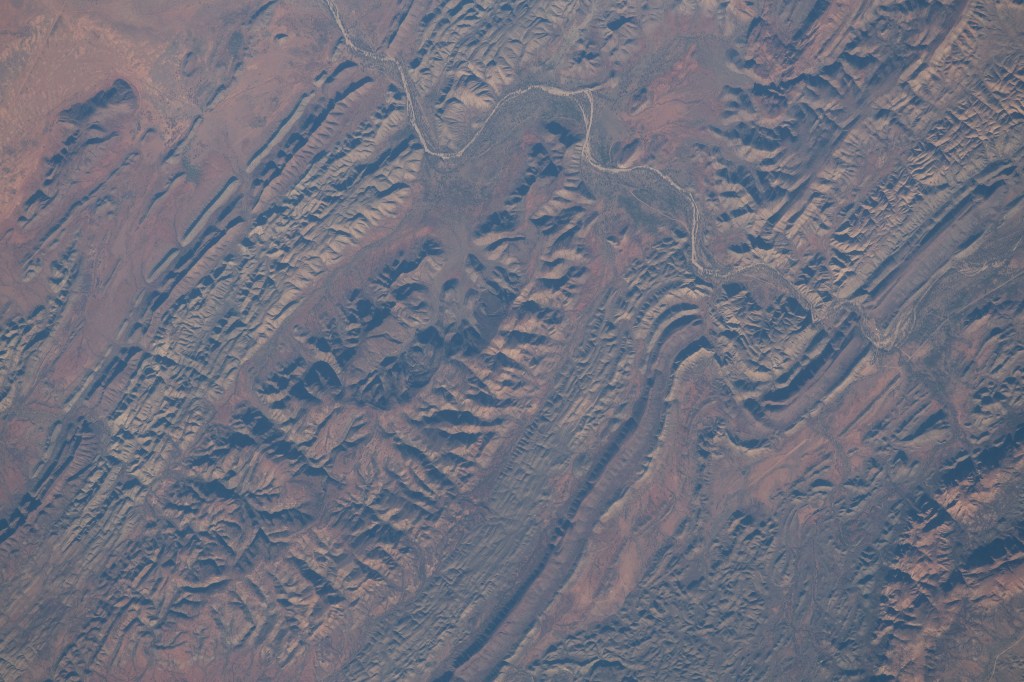 The archaeological and heritage site of N'Dhala Gorge Nature Park, near the city of Alice Springs in the Northern Territory of Australia, is pictured from the International Space Station.