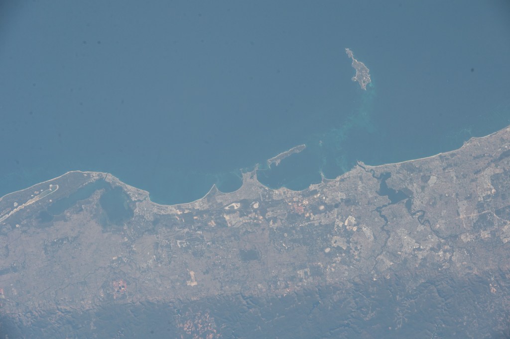 The city of Perth, Garden Island and Rottnest Island are pictured as the International Space Station began an orbital pass across the coast of Western Australia.