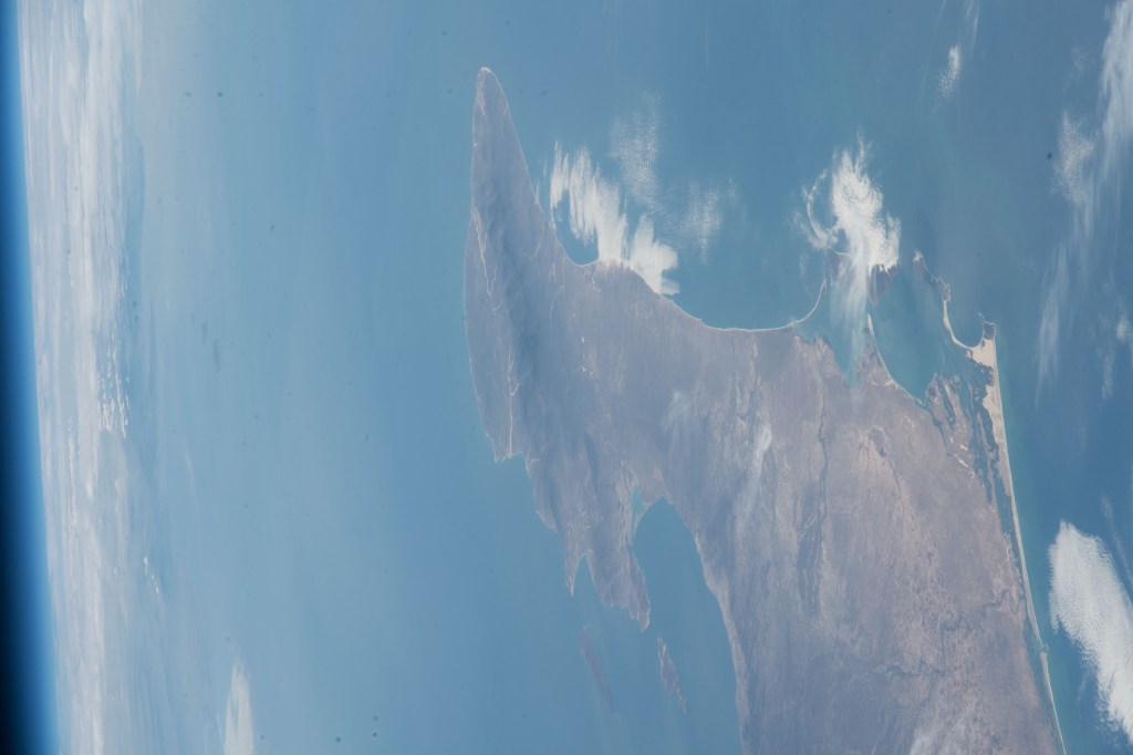 This oblique view shows the southern tip of the Mexican state of South Baja California as the International Space Station orbited off Mexico's Pacific coast