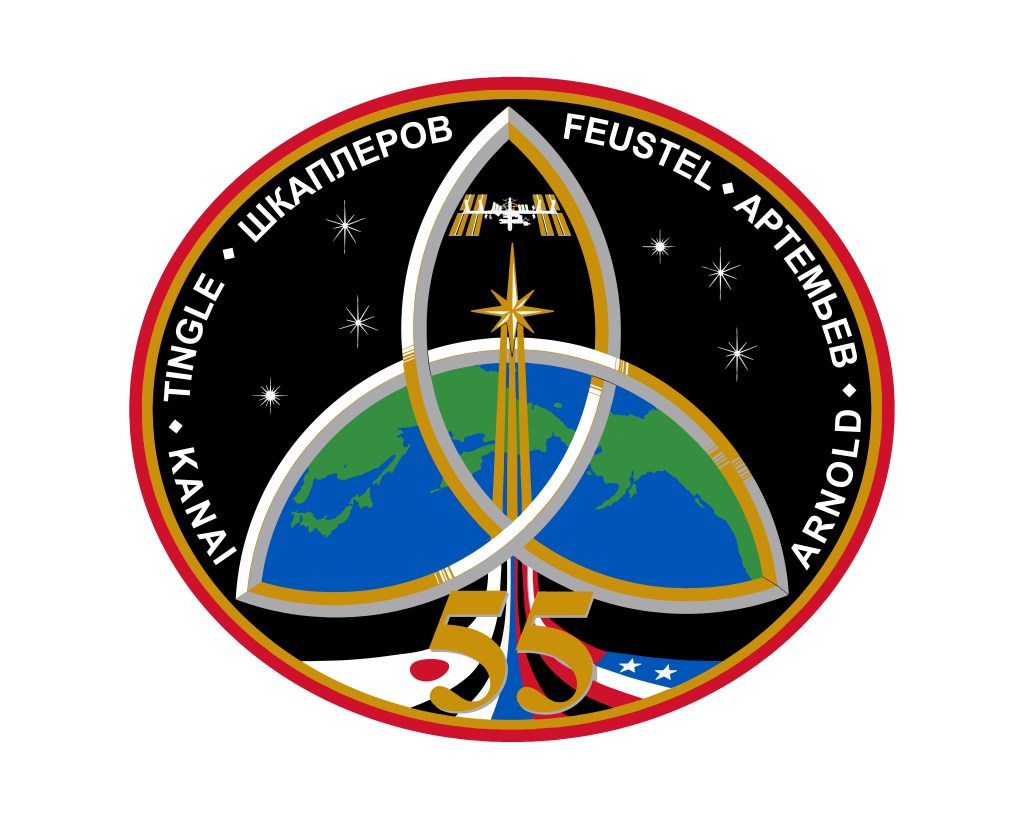 The official mission insignia of the Expedition 55 crew.