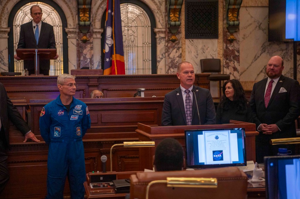 NASA Stennis Acting Center Director John Bailey addresses members of the Mississippi Senate during Stennis Day at the Capitol