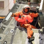 NASA astronaut and Artemis II commander Reid Wiseman exits the side of a mockup of the Orion spacecraft during a training exercise in the Neutral Buoyancy Lab at NASA’s Johnson Space Center in Houston on Jan. 23. As part of training for their mission around the Moon next year, the first crewed flight under NASA’s Artemis campaign, the crew practiced the recovery procedures they will use when the splash down in the Pacific Ocean.