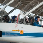 NASA astronauts Reid Wiseman (front seat), Expedition 40/41 flight engineer; and Karen Nyberg, Expedition 36/37 flight engineer, are photographed as they prepare for an out and back exercise in a NASA T-38 trainer jet from Ellington Field near NASA's Johnson Space Center.