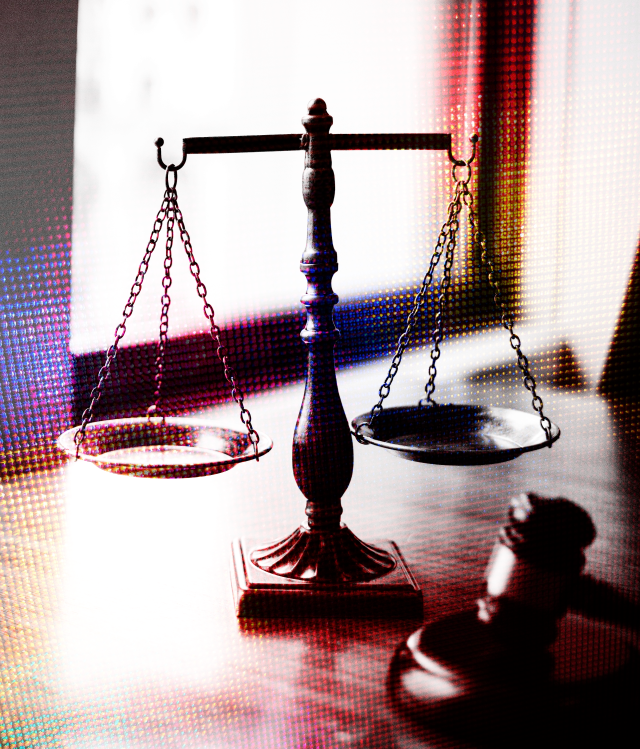 Photo of scales with digital colorful texture over it.