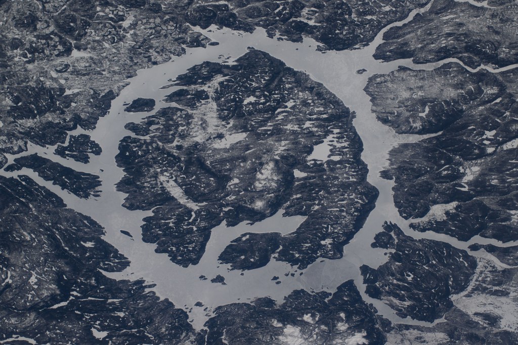 iss071e001159 (April 7, 2024) -- Lake Manicouagan, carved out by the impact of an ancient meteorite, was photographed from the International Space Station as it orbited 261 miles above.