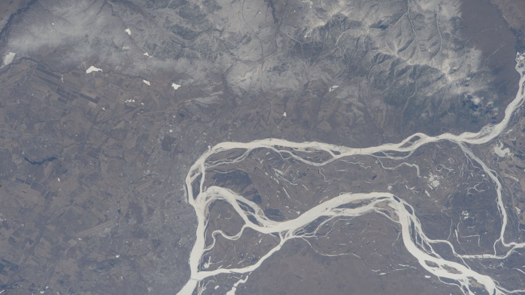 Khabarovsk, Russia, on the bank of the Amur River and about 17 miles east of the border with China, is pictured from the International Space Station as it orbited 260 miles above.