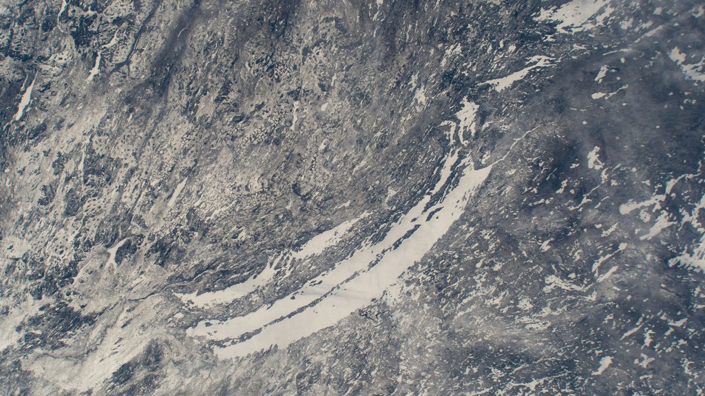 The ice-covered Lakes Mistassini and Albanei in Canada's Quebec province are pictured from the International Space Station as it orbited 260 miles above North America.