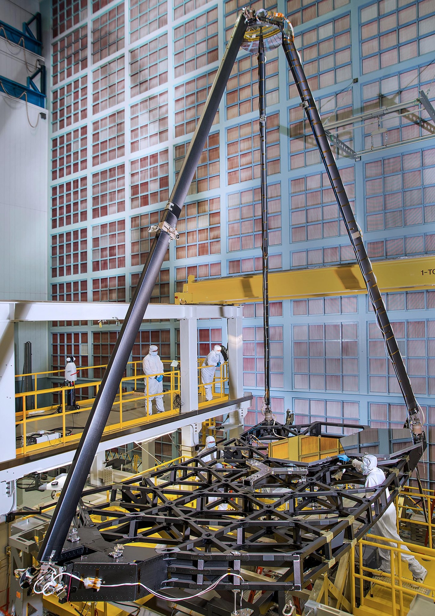 The structure of the Webb telescope in Goddard's high bay. The structure