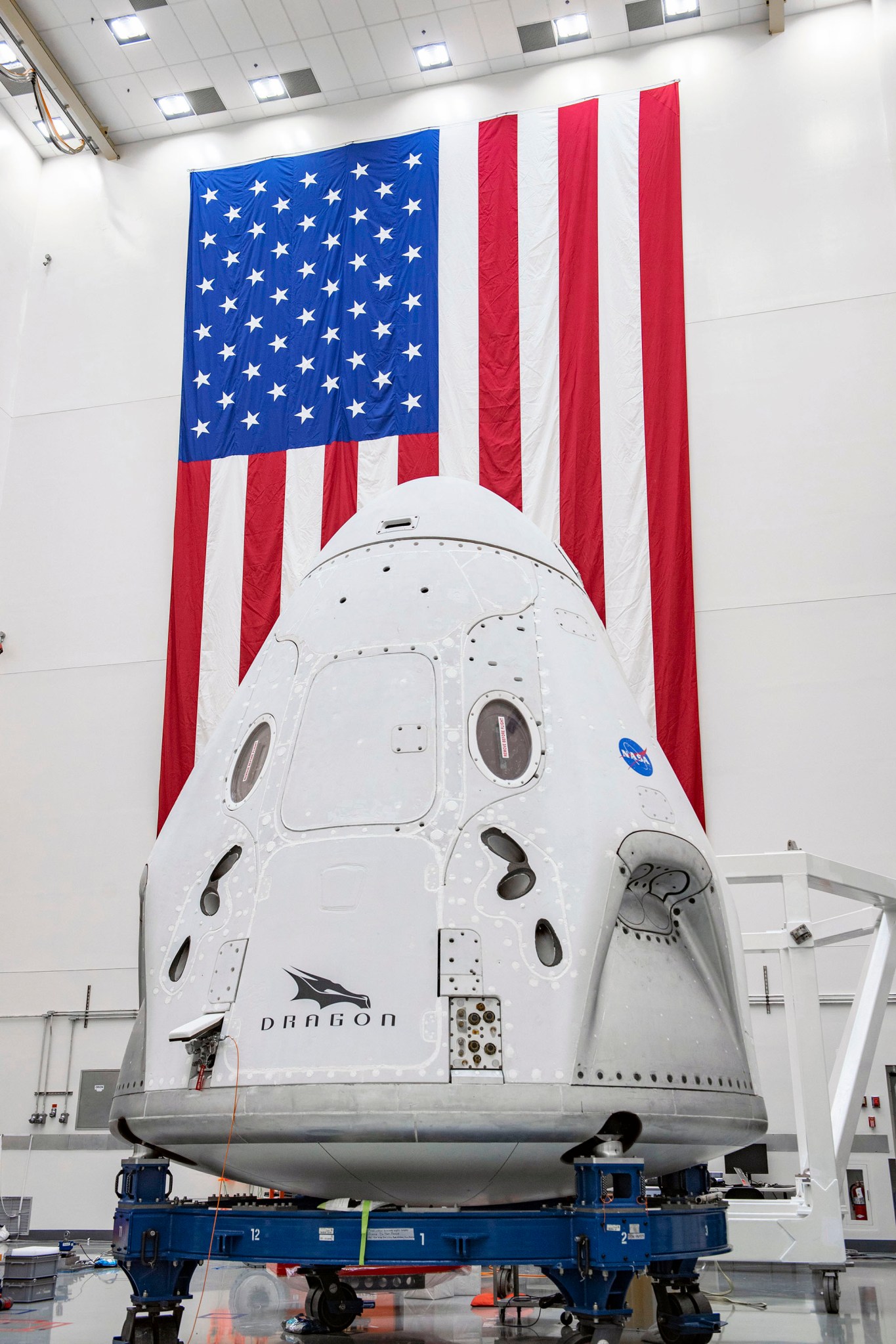 The SpaceX Crew Dragon spacecraft undergoes final processing at Cape Canaveral Air Force Station, Florida, in preparation for the Demo-2 launch with NASA astronauts Bob Behnken and Doug Hurley to the International Space Station for NASA’s Commercial Crew Program.