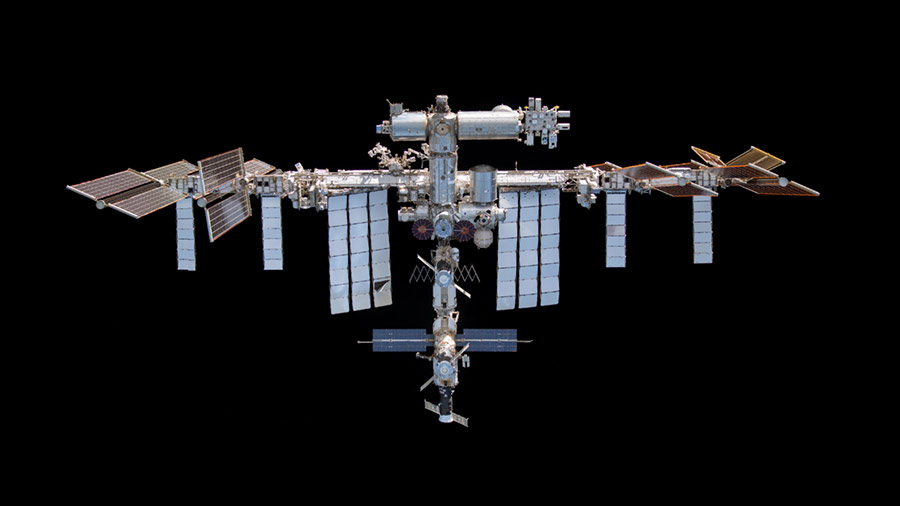 The space station is pictured from the SpaceX Crew Dragon Endeavour during its departure and flyaround on Nov. 8, 2021.