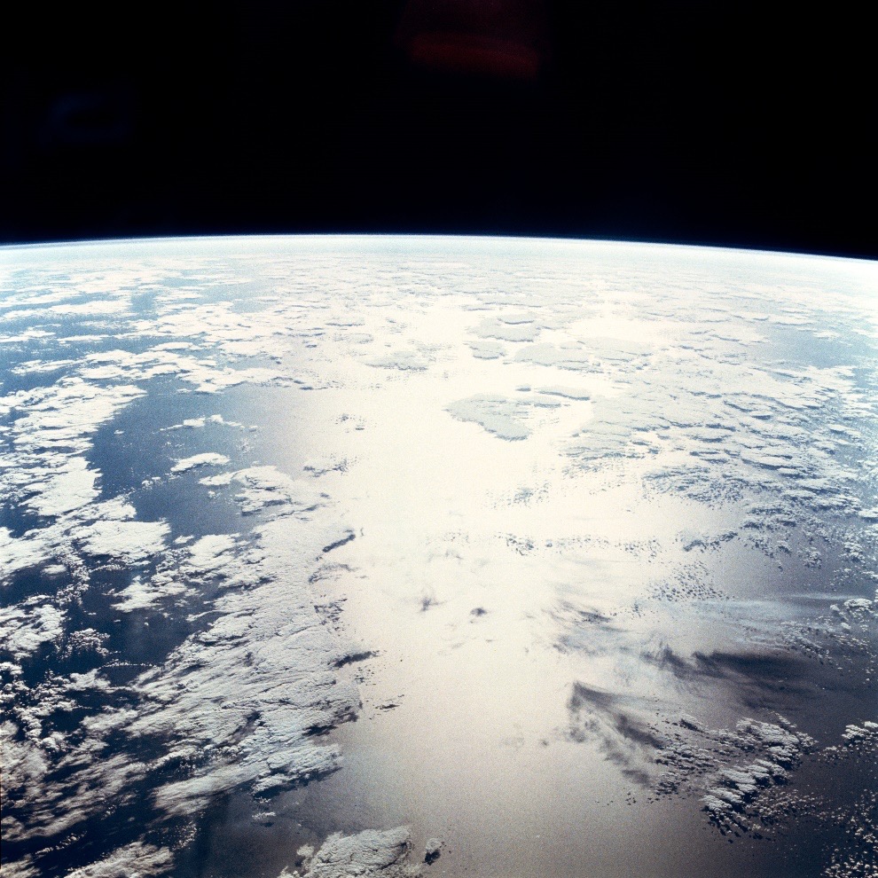 Photo of clouds over the ocean taken from the space shuttle in 1982.