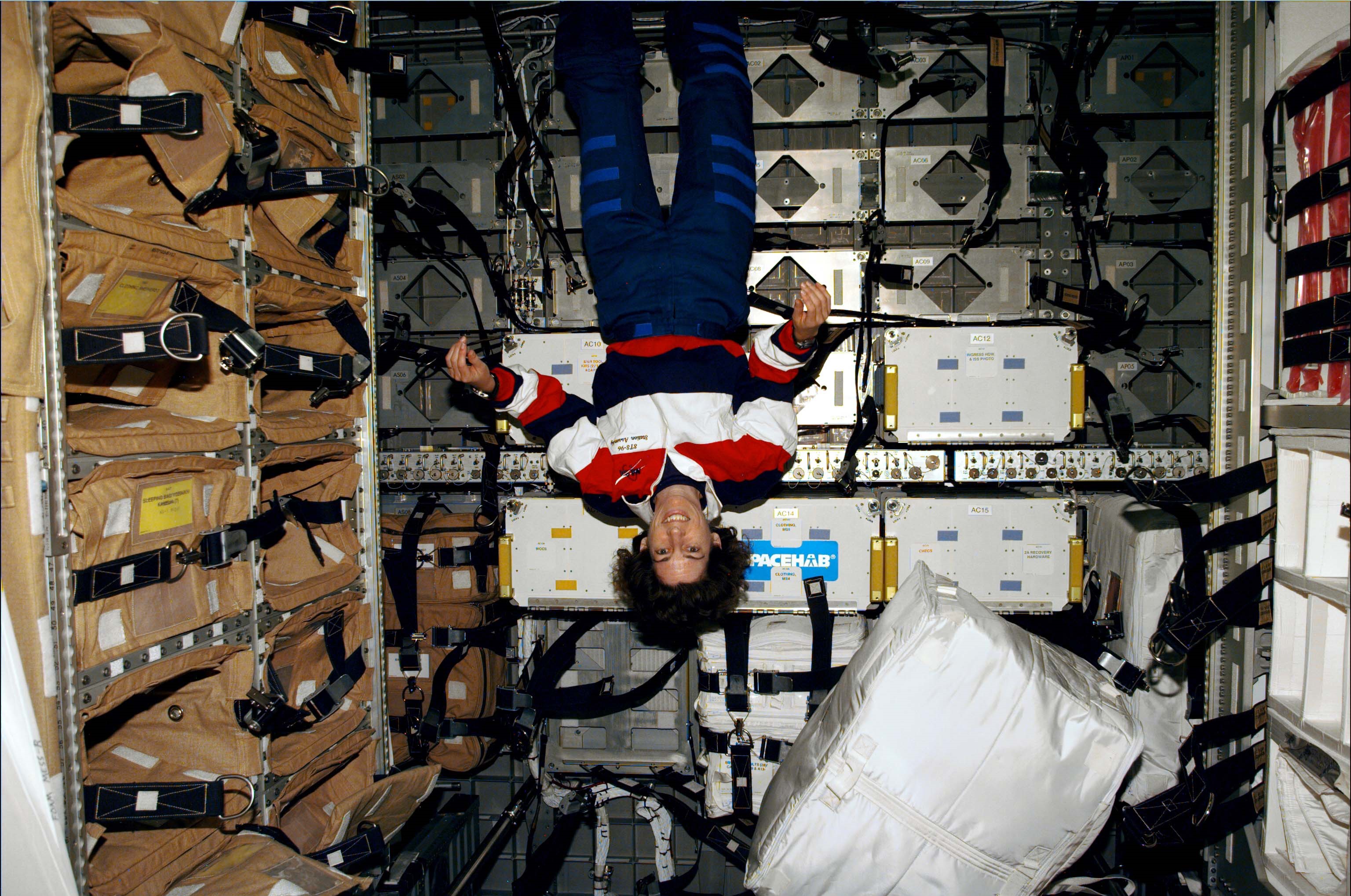 Ellen Ochoa inside the double Spacehab module.
