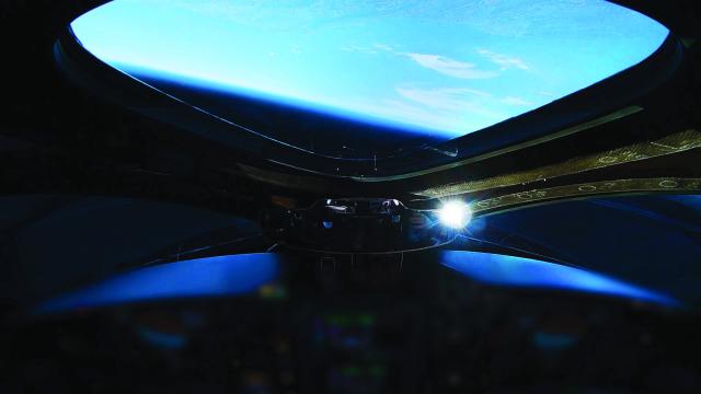 View into space and earth from spacecraft window