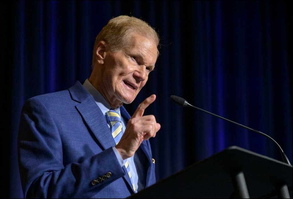 NASA Administrator Bill Nelson delivers remarks June 13 during an event launching a new Disaster Response Coordination System that will provide communities and organizations around the world with access to science and data to aid disaster response.