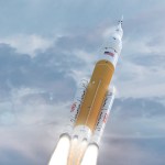 This artist’s concept shows NASA’s SLS (Space Launch System) in its Block 1B crew configuration.