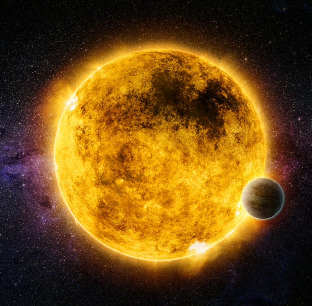 Artist's illustration of a star system near the Sun that is close enough to Earth for exoplanets in their habitable zones to be directly imaged using future telescopes.