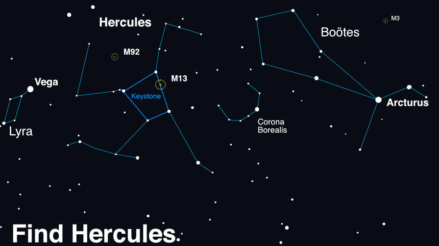 A map that uses constellations to find the Northern Crown. It shows Hercules,