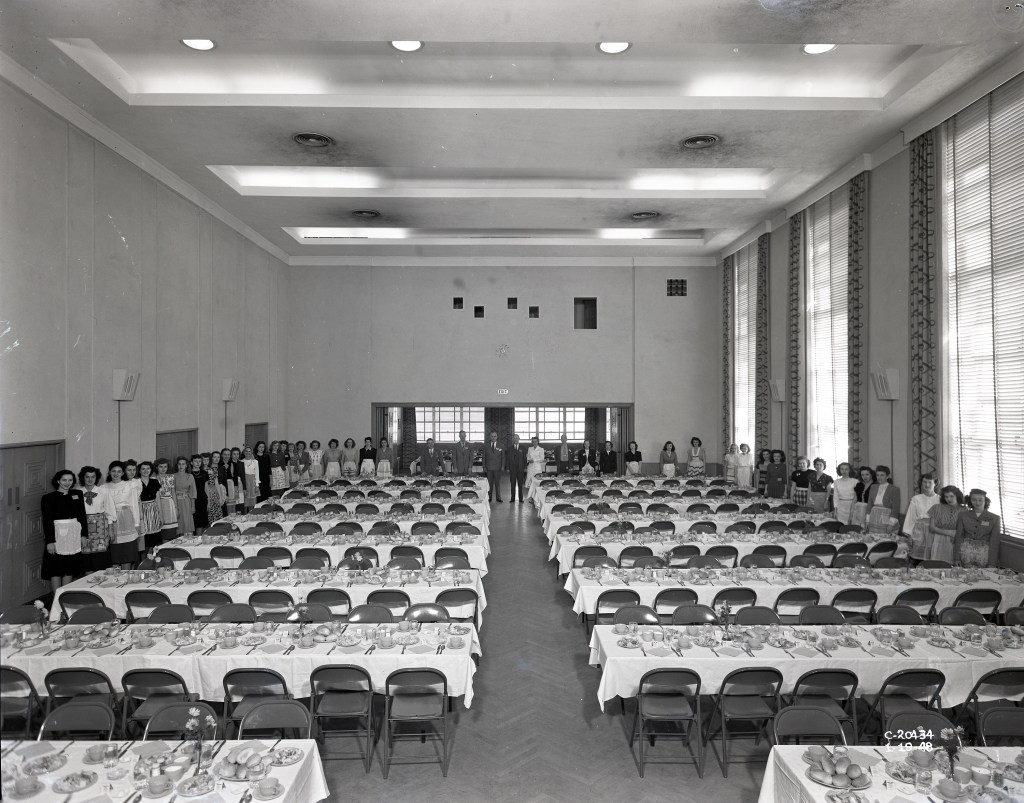 Empty tables in auditorium