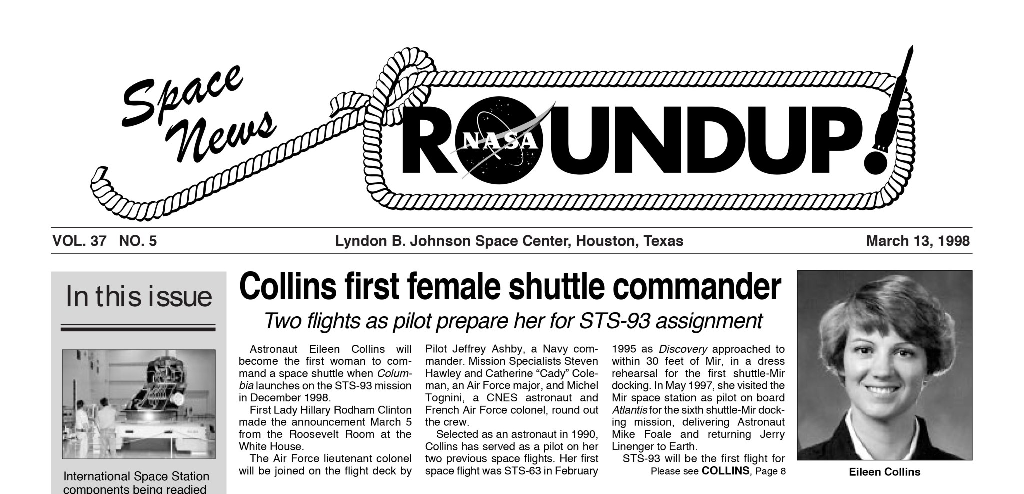 Front page of the Space News Roundup for March 13, 1998