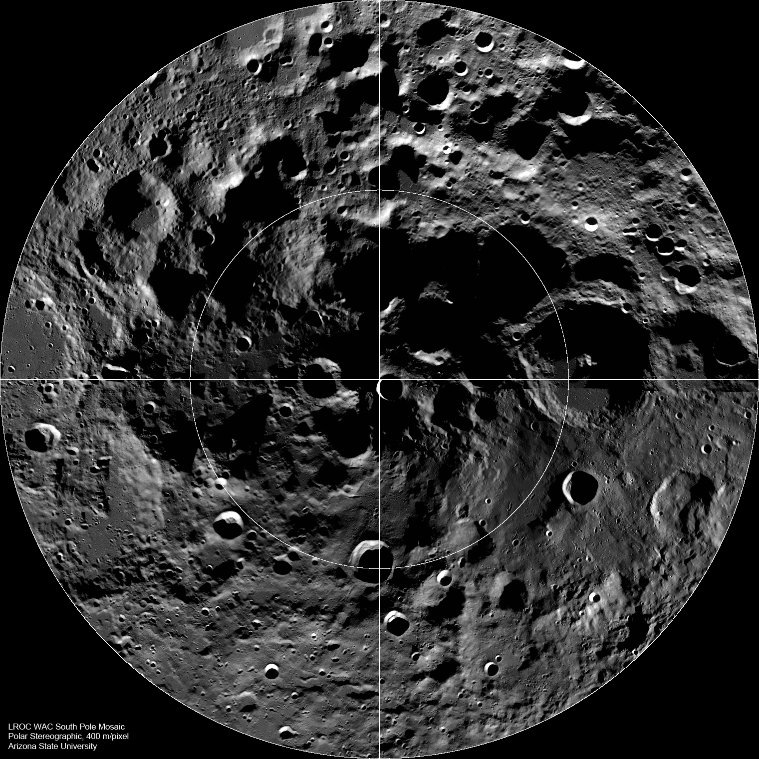 Mosaic of LRO images of the lunar south pole