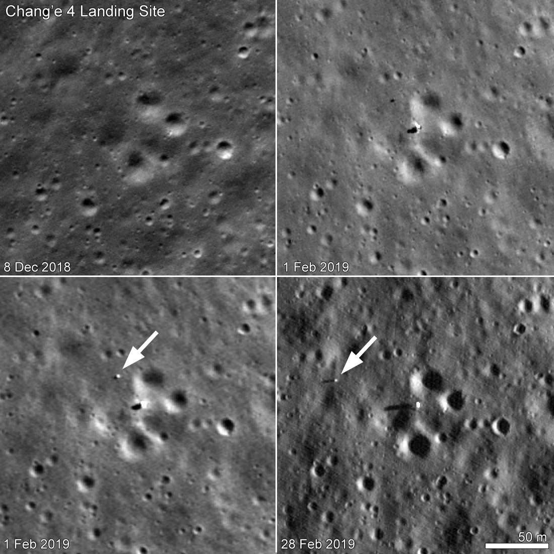 LRO image of the Chang'e 4 lander and Yutu 2 rover that landed on the Moon's far side on Jan. 3, 2019