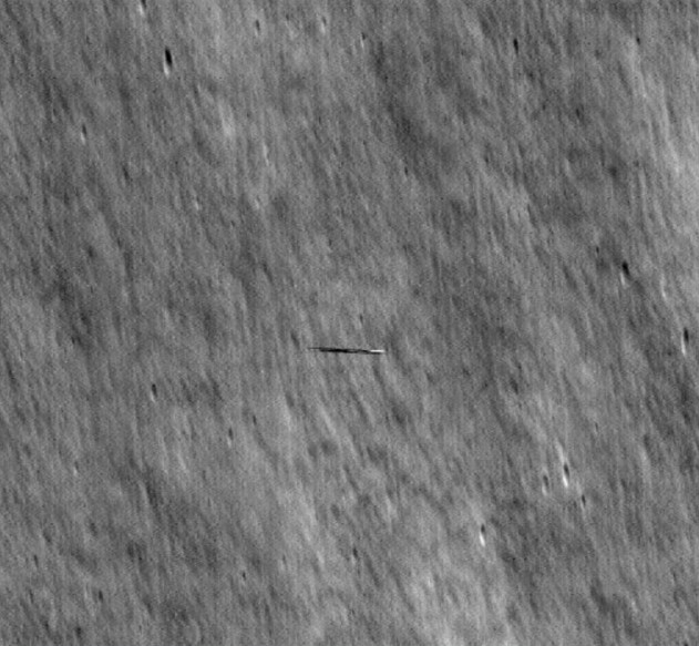 LRO image taken on March 5, 2024, of the Danuri lunar orbiting satellite as the two passed within 3 miles of each other at a relative velocity of 7,200 miles per hour
