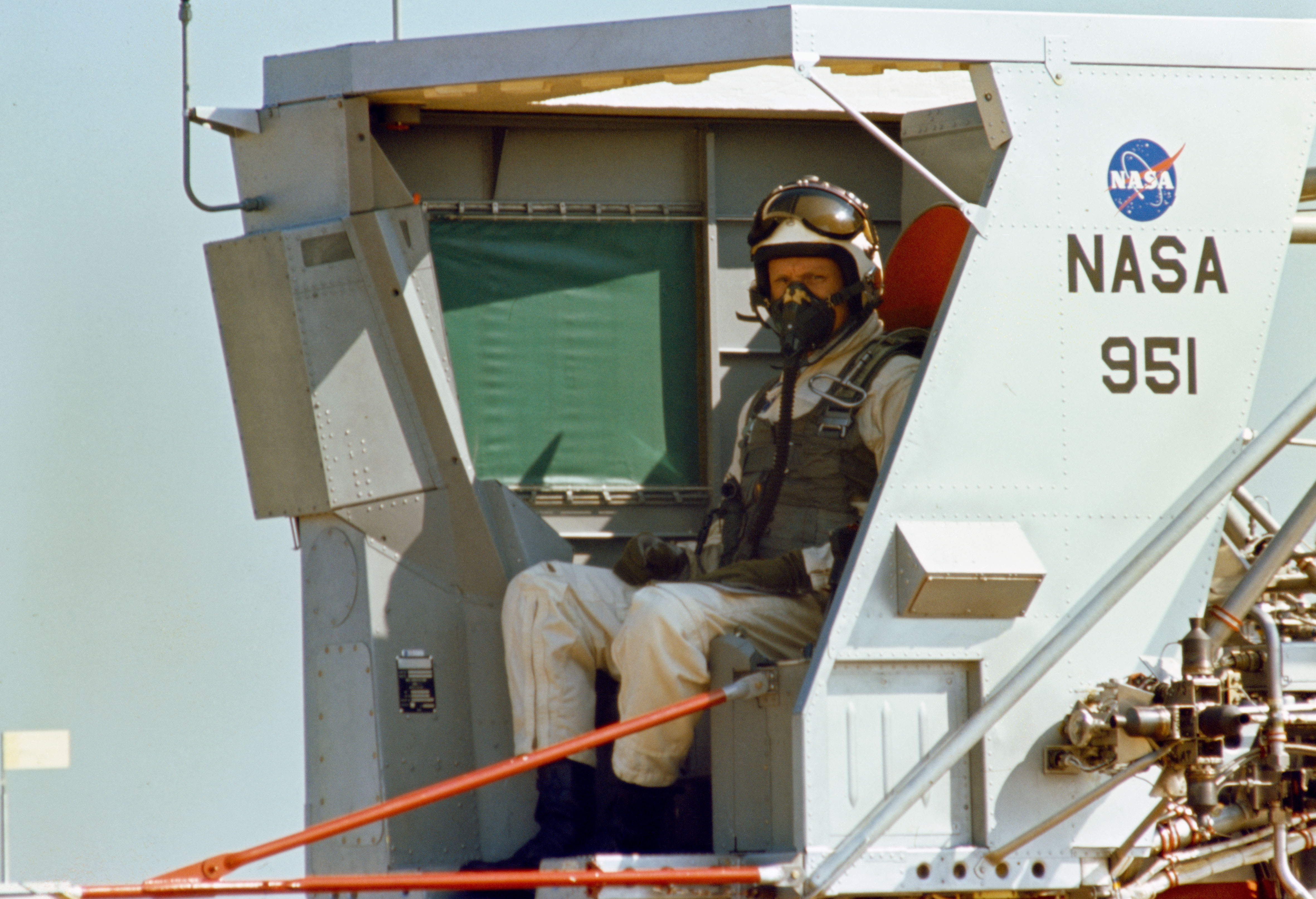 Apollo 11 Commander Neil A. Armstrong prepares to fly the Lunar Landing Training Vehicle (LLTV) at Ellington Air Force Base in Houston