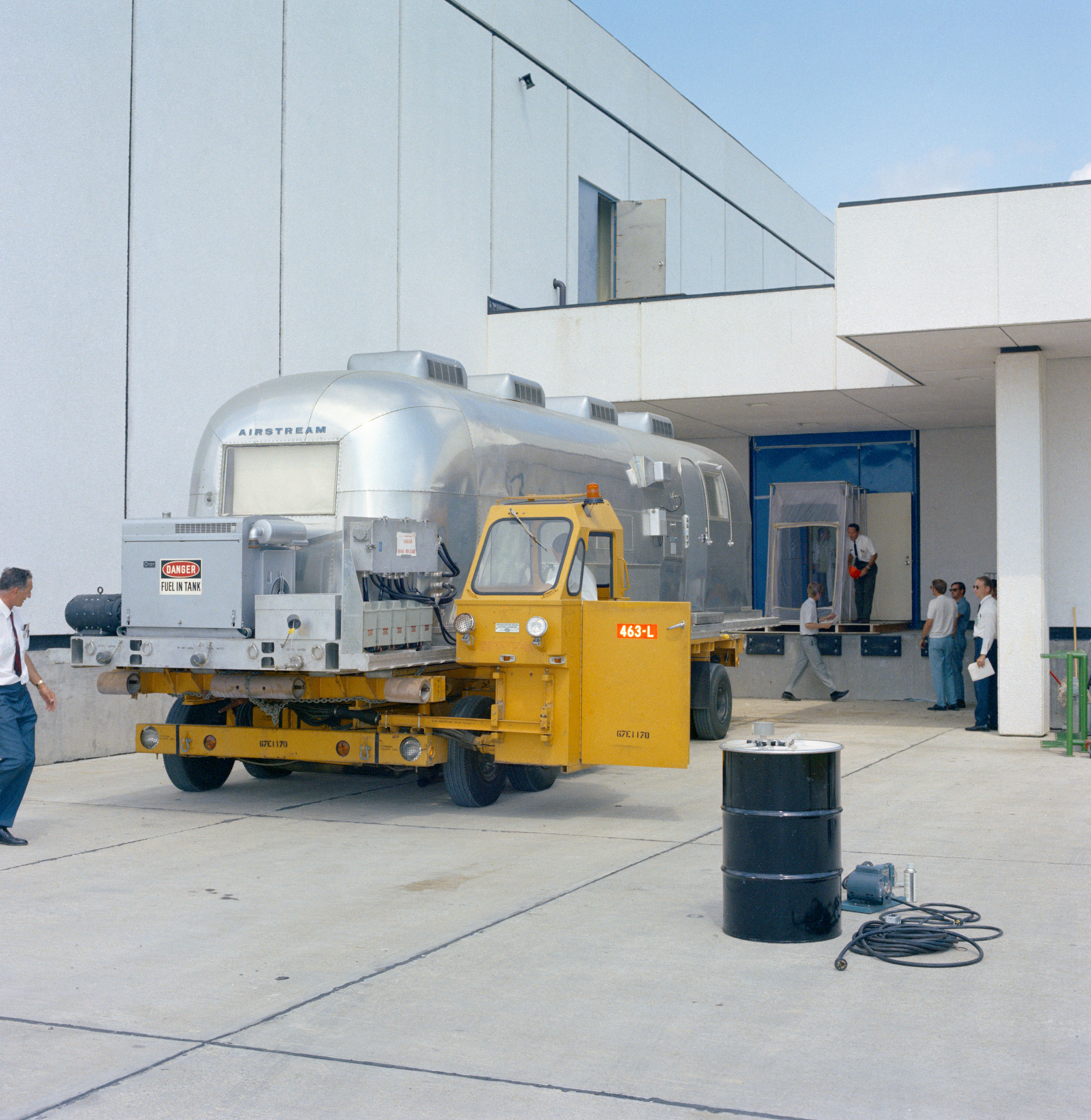 Workers practice docking the Mobile Quarantine Facility (MQF) with the LRL