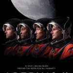 This graphic shows the profiles of the Artemis II astronauts, from left to right: NASA astronauts Reid Wiseman, Victor Glover, and Christina Koch, and Canadian Space Agency astronaut Jeremy Hansen. All four astronauts are wearing orange Orion Crew Survival System spacesuits. They are superimposed on an image of the Moon. The text reads, "10 days, 685,000 miles, Around the Moon for all humanity, Artemis II."