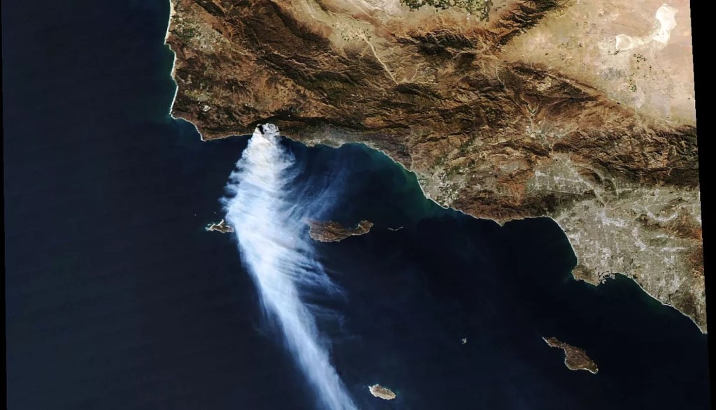 Aerial view of wildfire smoke