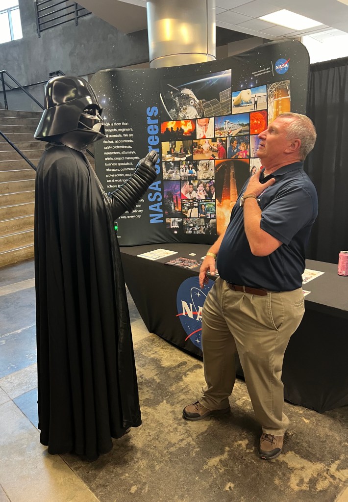 Troy Frisbie gets a visit from a Darth Vader character