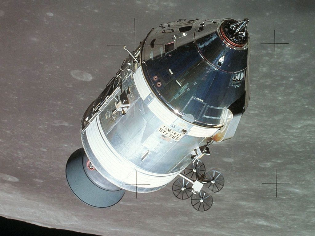 The Apollo spacecraft orbiting the Moon