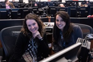 Courtney Beasley and Leah Cheshier are pictured on console in Mission Control Center Houston during the undocking of the Expedition 61 crew. Credit: NASA/Norah Moran