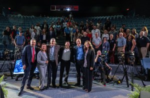 Gary Jordan poses for a portrait with guests during the live recording of Houston We Have a Podcast's 300th episode. Credit: NASA