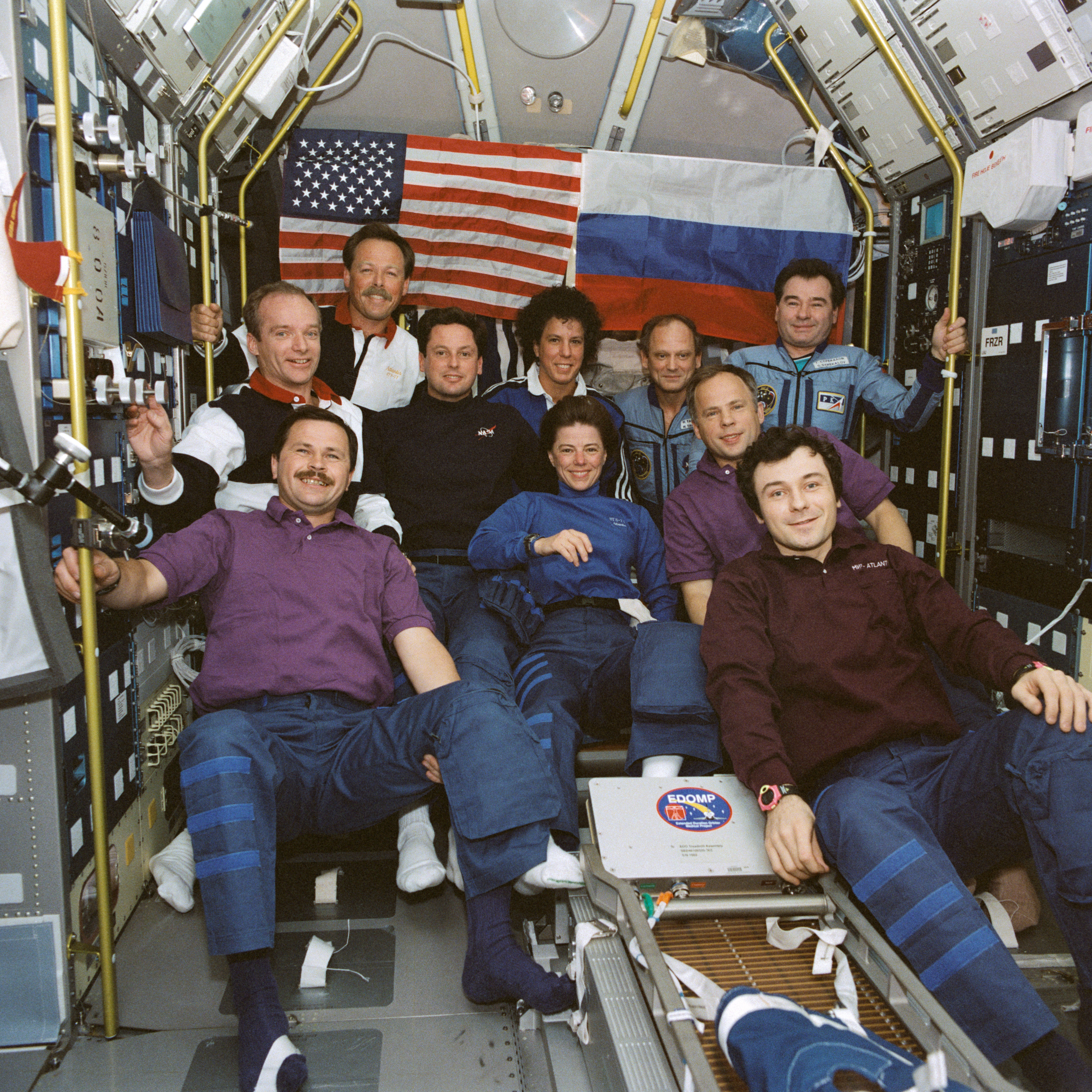 The international STS-71 crew in July 1995
