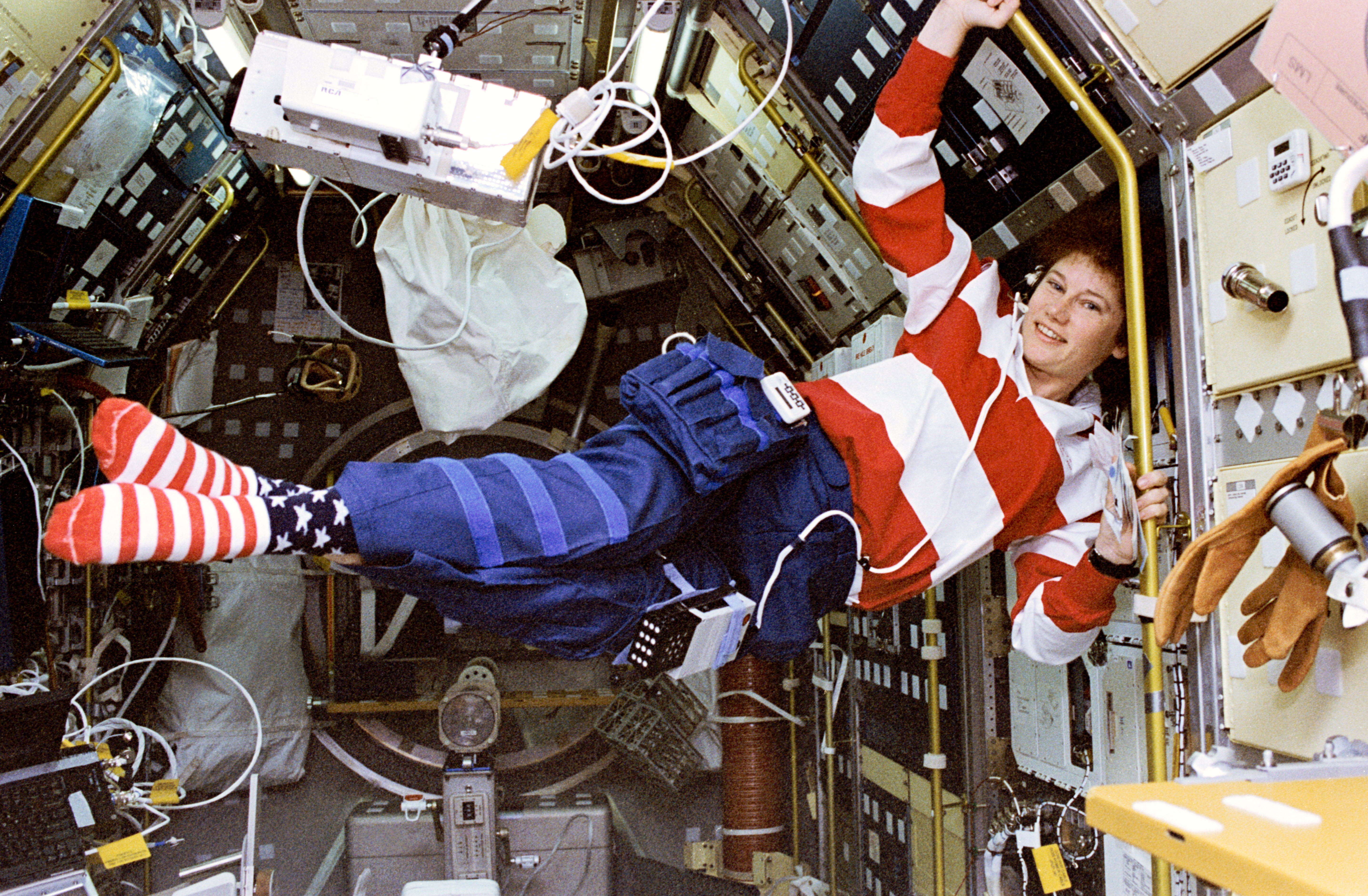 Susan J. Helms in the Spacelab module during the STS-78 mission