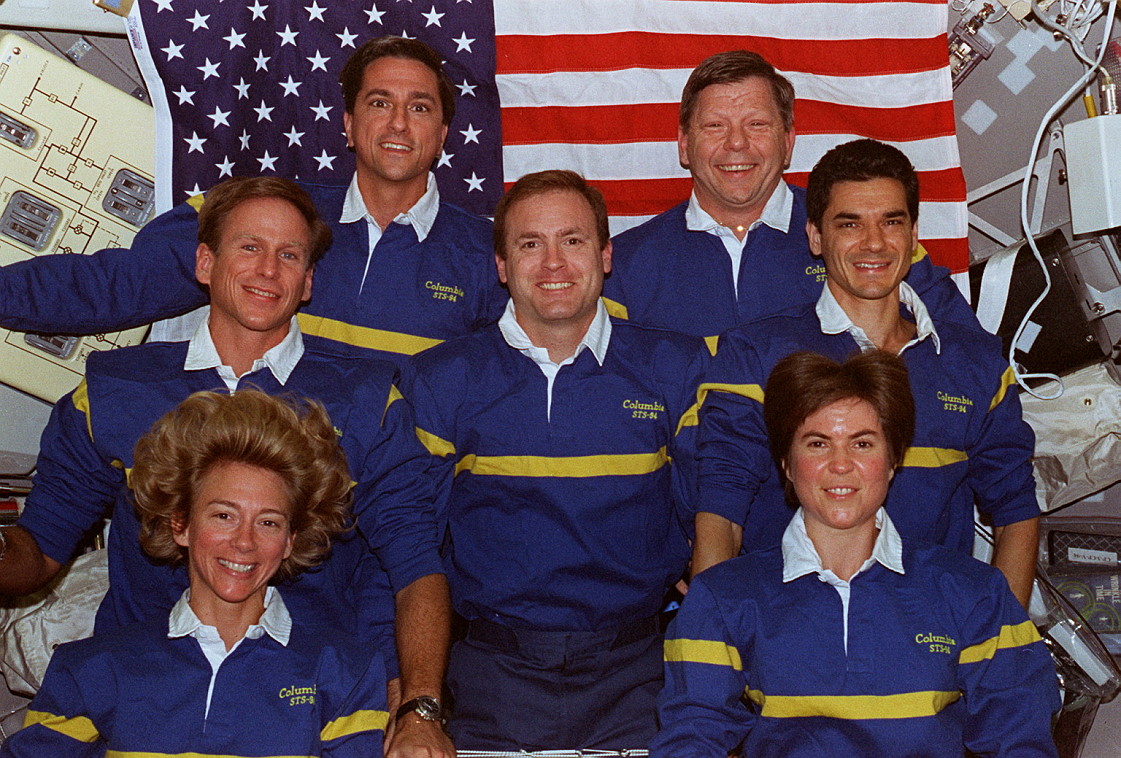 The STS-94 crew aboard space shuttle Columbia