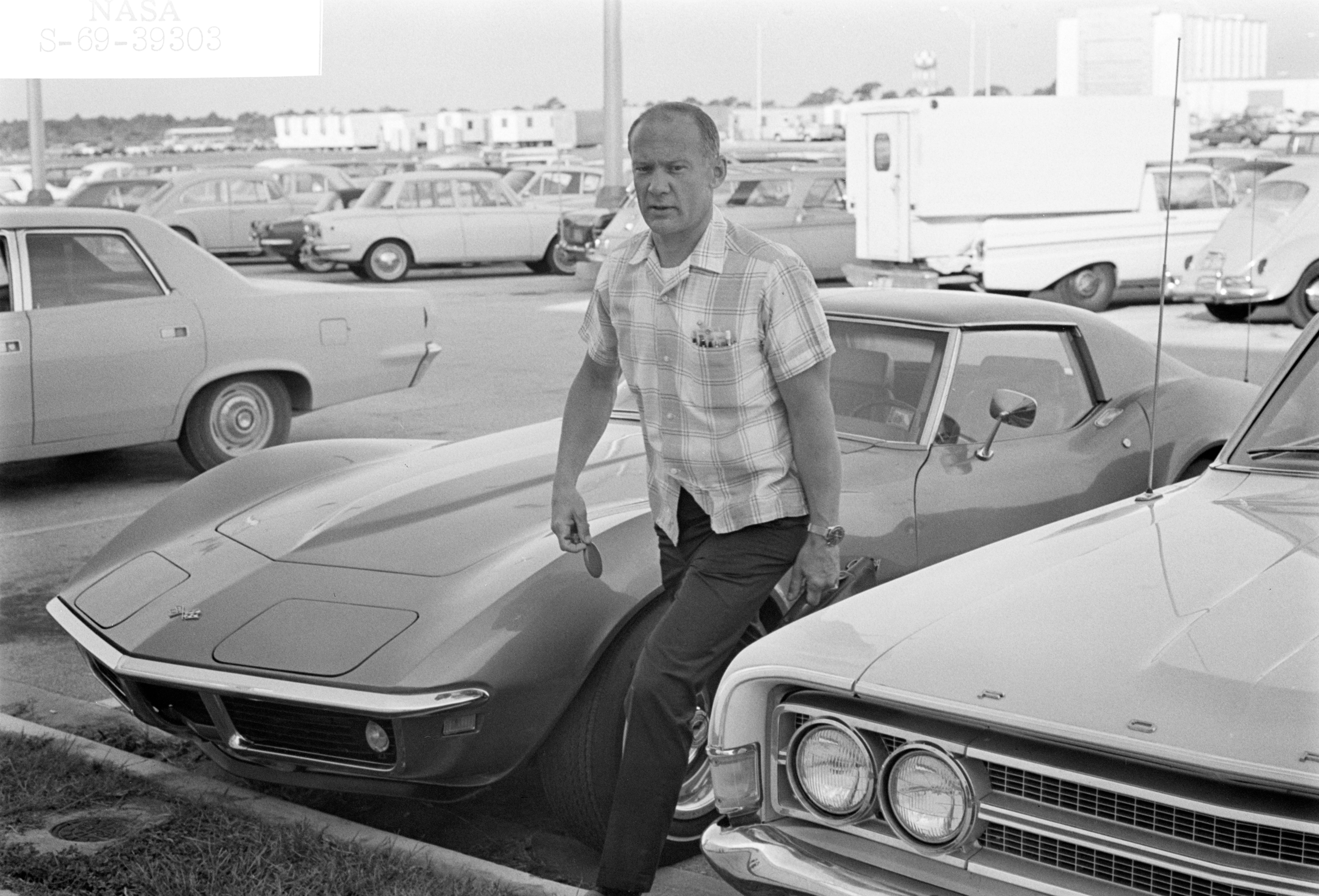 Apollo 11 astronauts Edwin E. “Buzz” Aldrin arrive for work at NASA’s Kennedy Space Center in Florida four days before launch