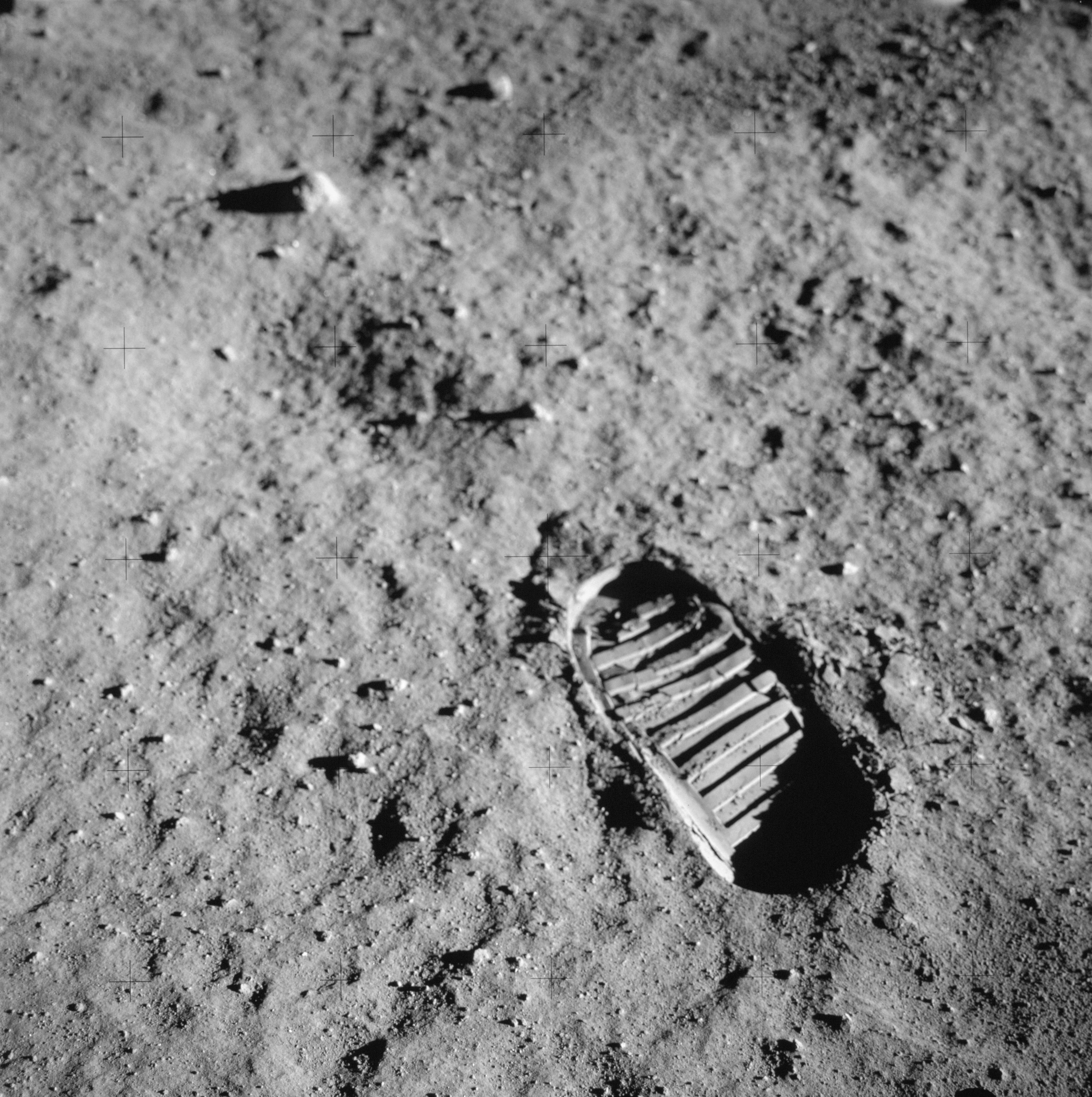 Often misidentified as Neil's first footprint, it's actually Buzz's to test the lunar soil