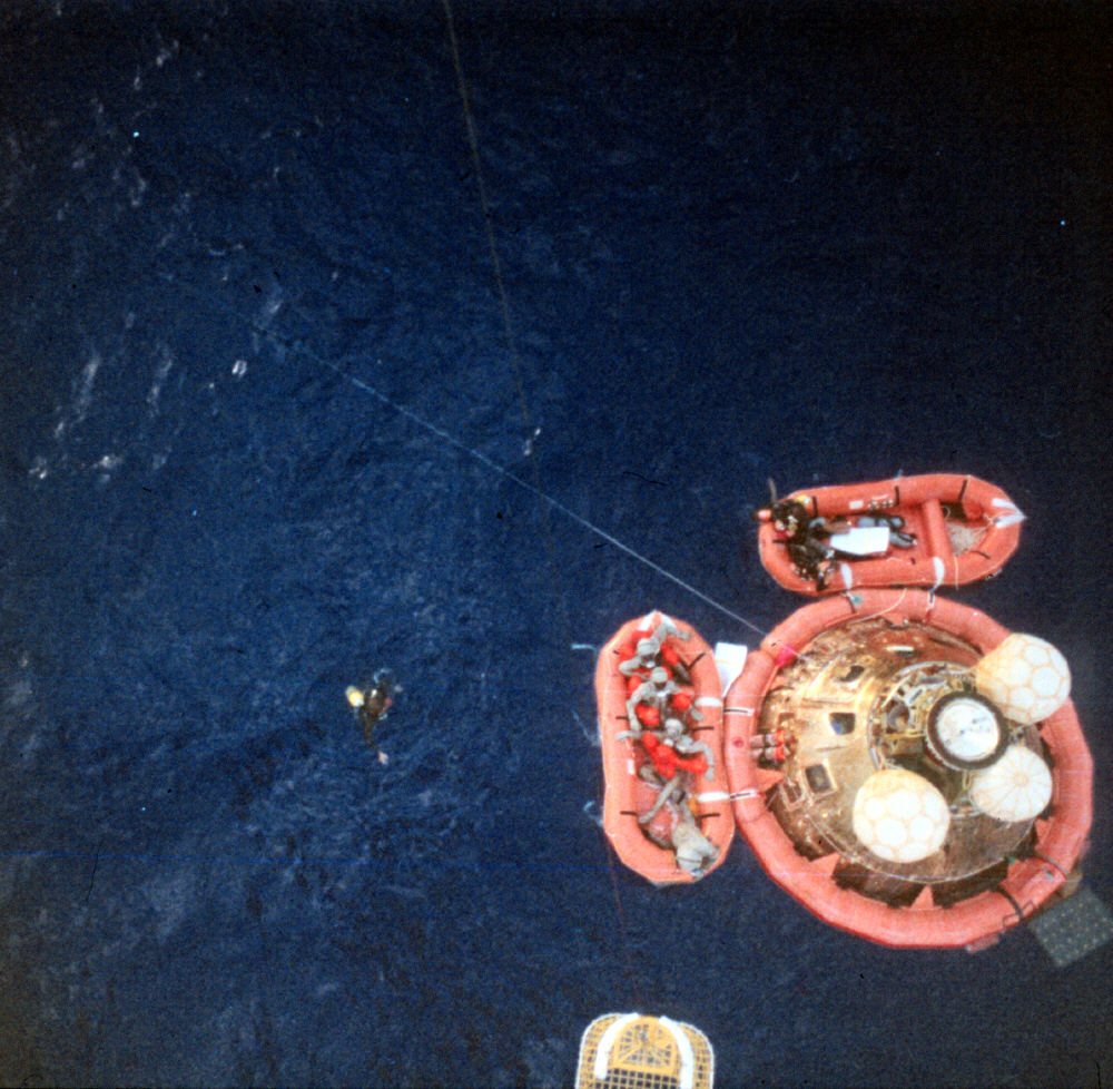 taken from the recovery helicopter, the Billy Pugh net visible at the bottom of the photo