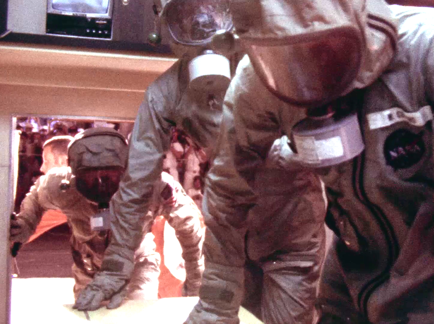 NASA engineer John Hirasaki filmed the astronauts as they entered the MQF